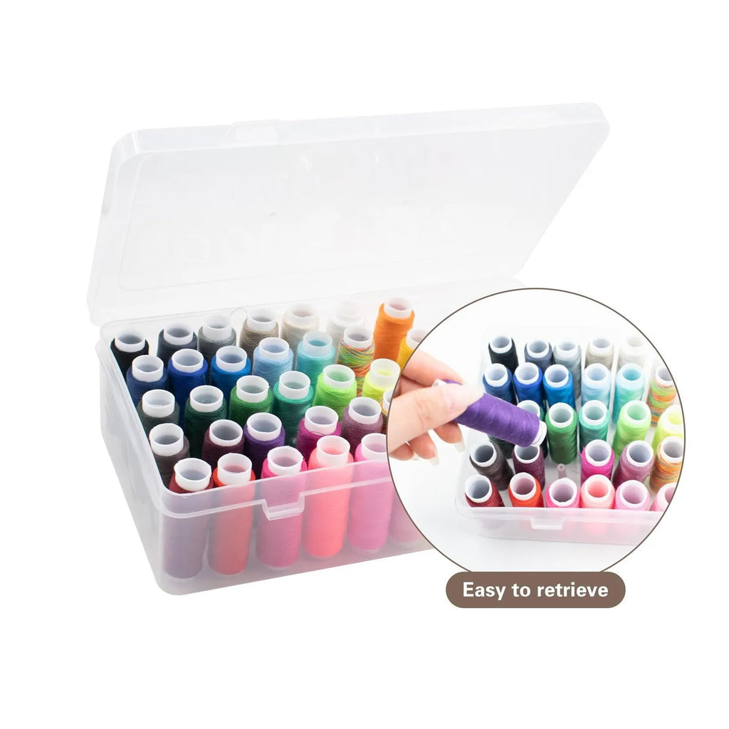 42 compartment plastic sewing tool organiser box with transparent lid showing needles and embroidery tools inside