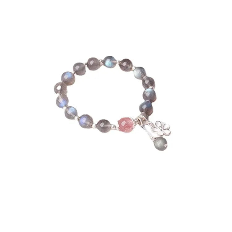 Women's 7.5mm crystal bracelet with zodiac charms and 925 silver clasp in moonlight lime or strawberry pink