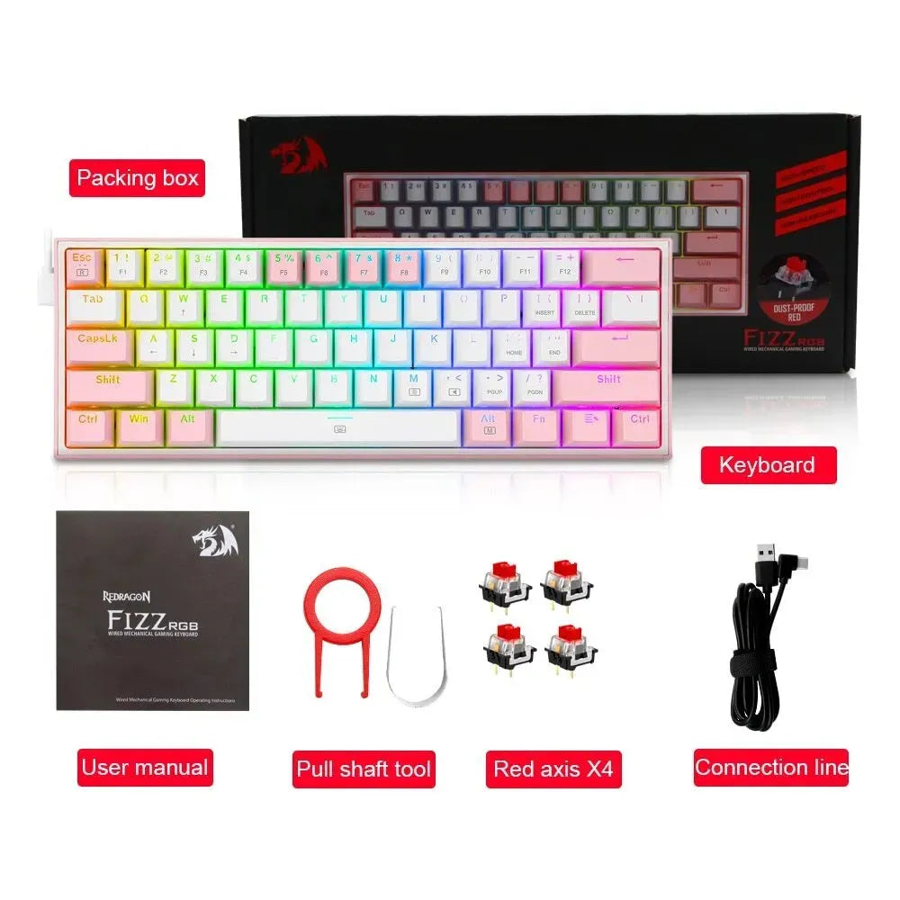 K617 RGB mechanical keyboard with backlit keys and multimedia controls in white pink colour