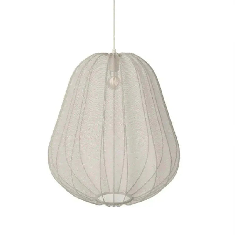 Japanese-style net pumpkin ceiling lamp with iron frame and fabric covering in grey-blue finish