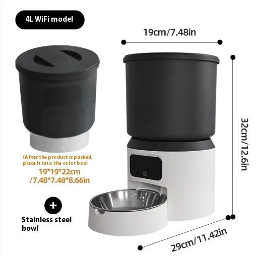 4L smart pet feeder with programmable timer and optional camera for remote monitoring of cats and dogs