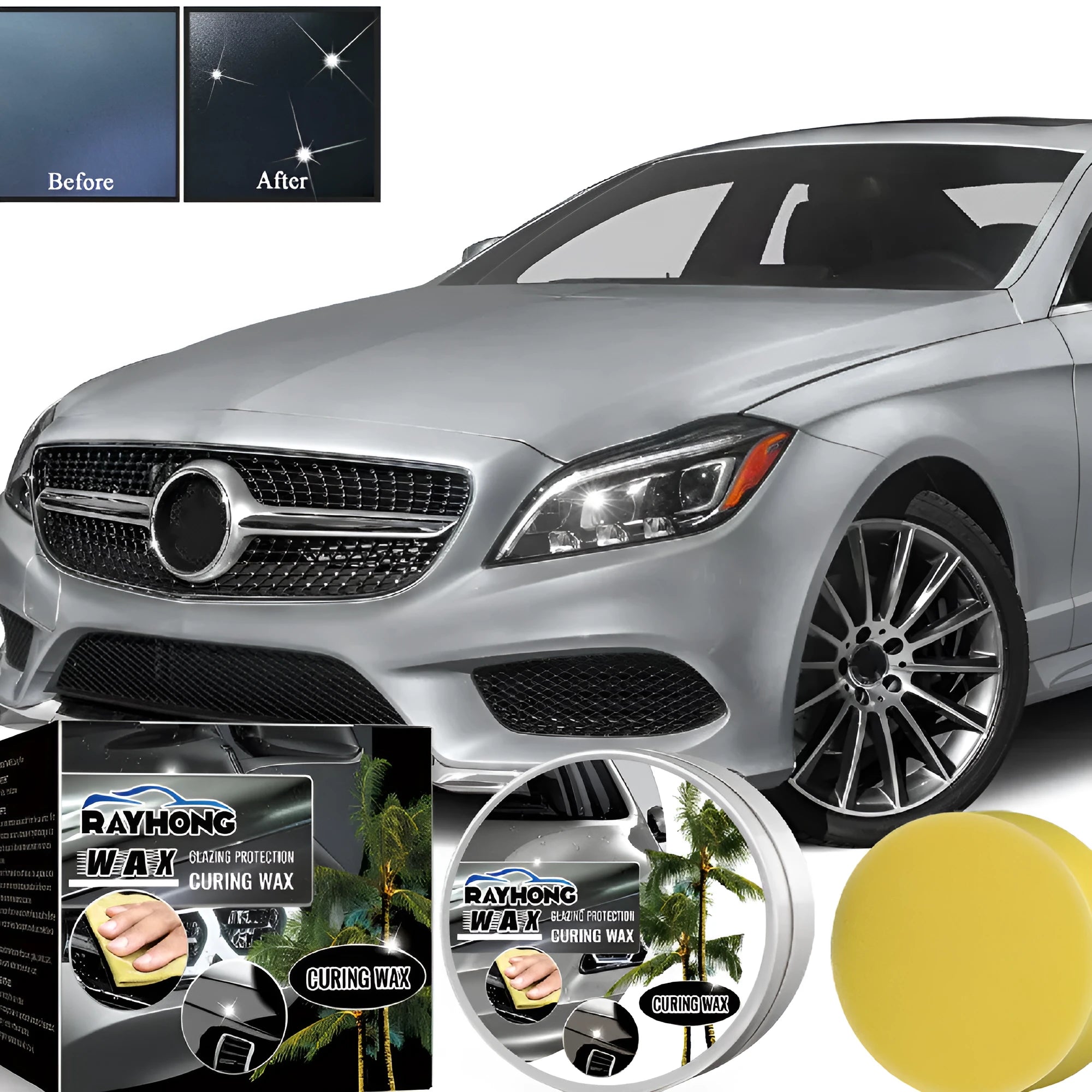 Car coating wax block and sponge for paint renovation and protection