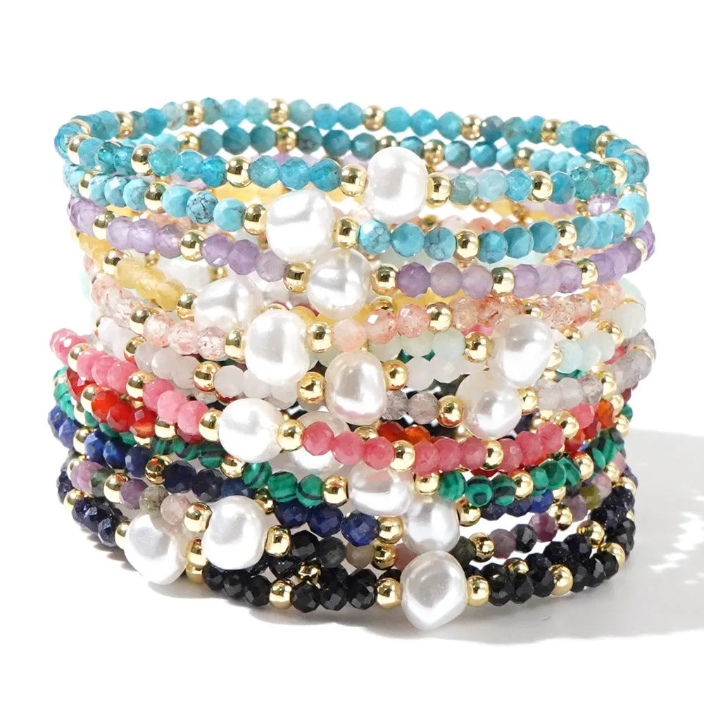 Natural stone geometric bracelet with elliptical beads in various colour options