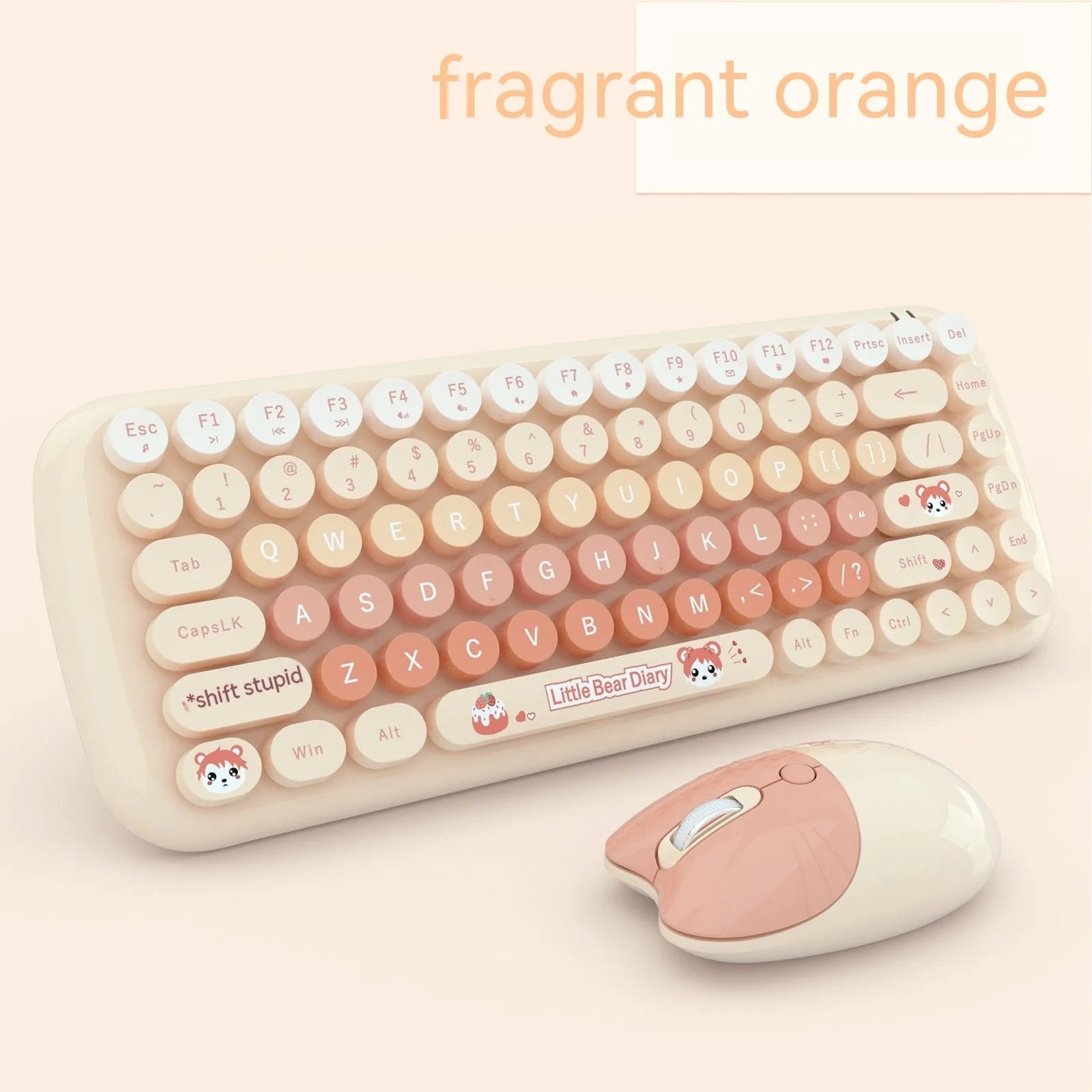 Candy pink wireless keyboard and mouse set with compact 43.5 cm keyboard dimensions
