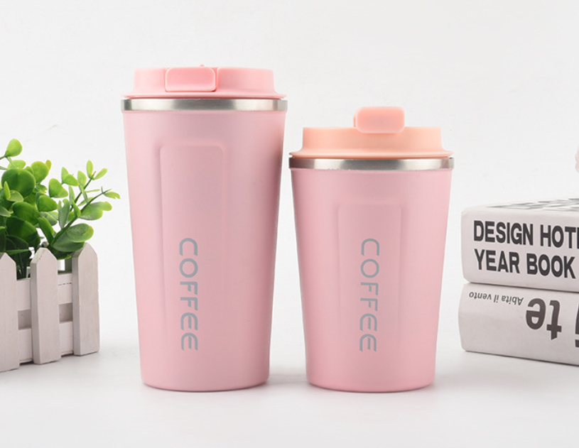 Stainless steel thermal vacuum coffee mug with double-layer insulation maintains drink temperature for hours, available in 380ml and 510ml capacities with five colour options