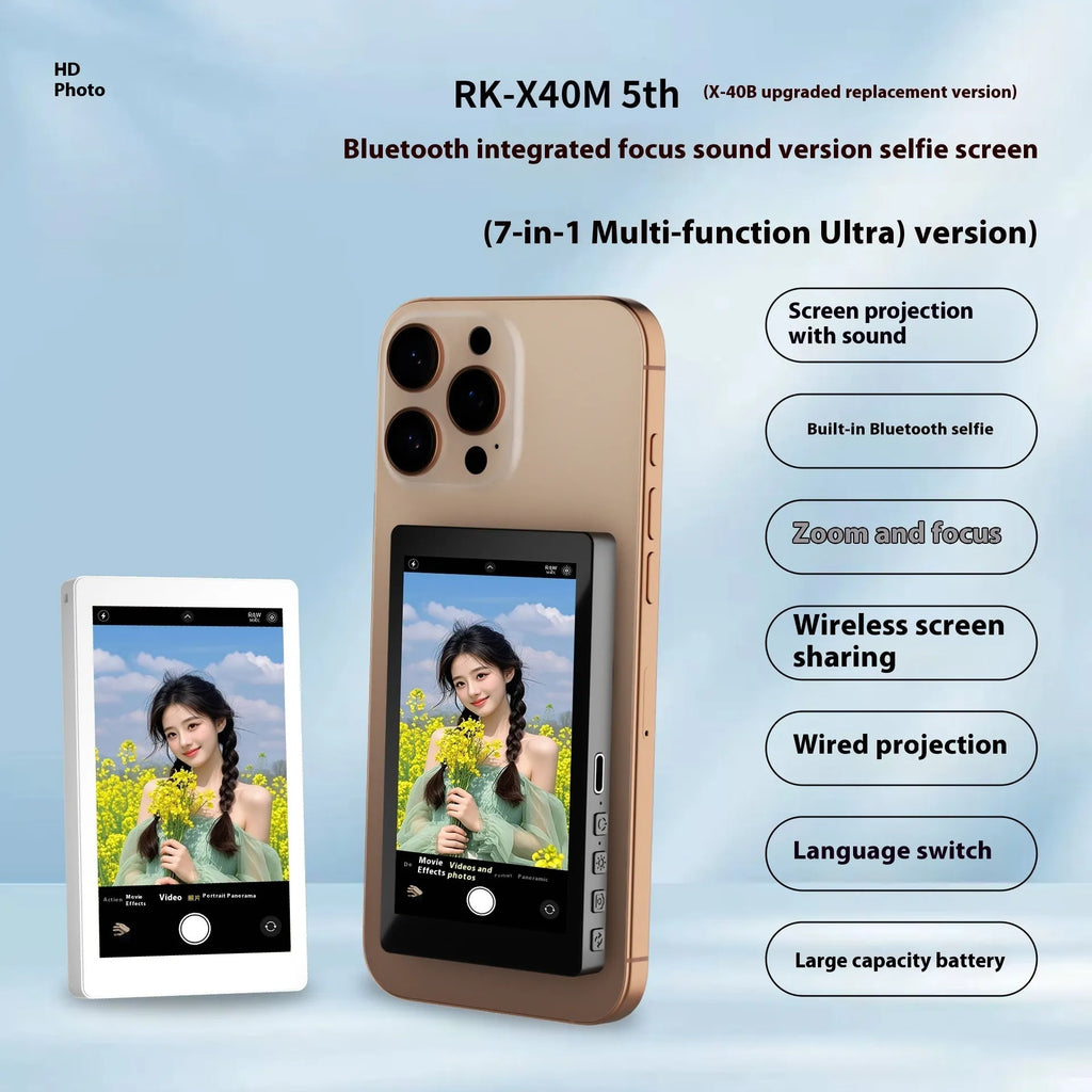 X40M Audio Zoom black magnetic mobile phone projector showing dimensions and USB port