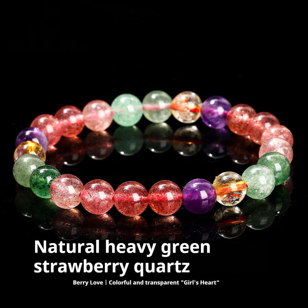 Women's strawberry quartz bracelet with round beads in a natural tourmaline colour