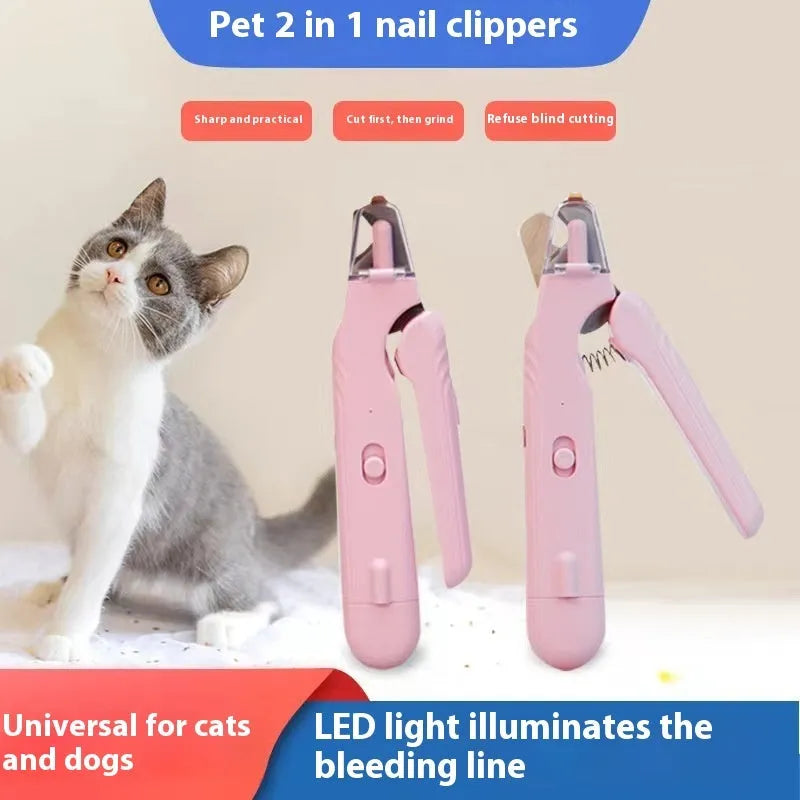 2-in-1 pet nail clipper with LED light, stainless steel blades, 180 x 41 x 22 mm, for dogs and cats