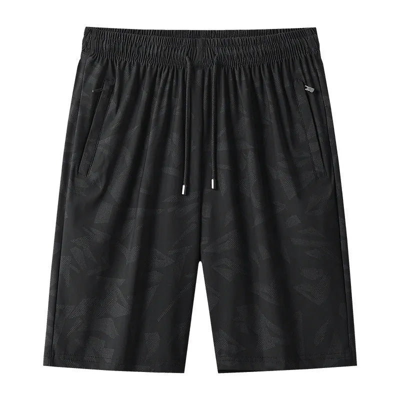 Thin nylon summer exercise shorts in camouflage pattern with knee-length cut for men and women