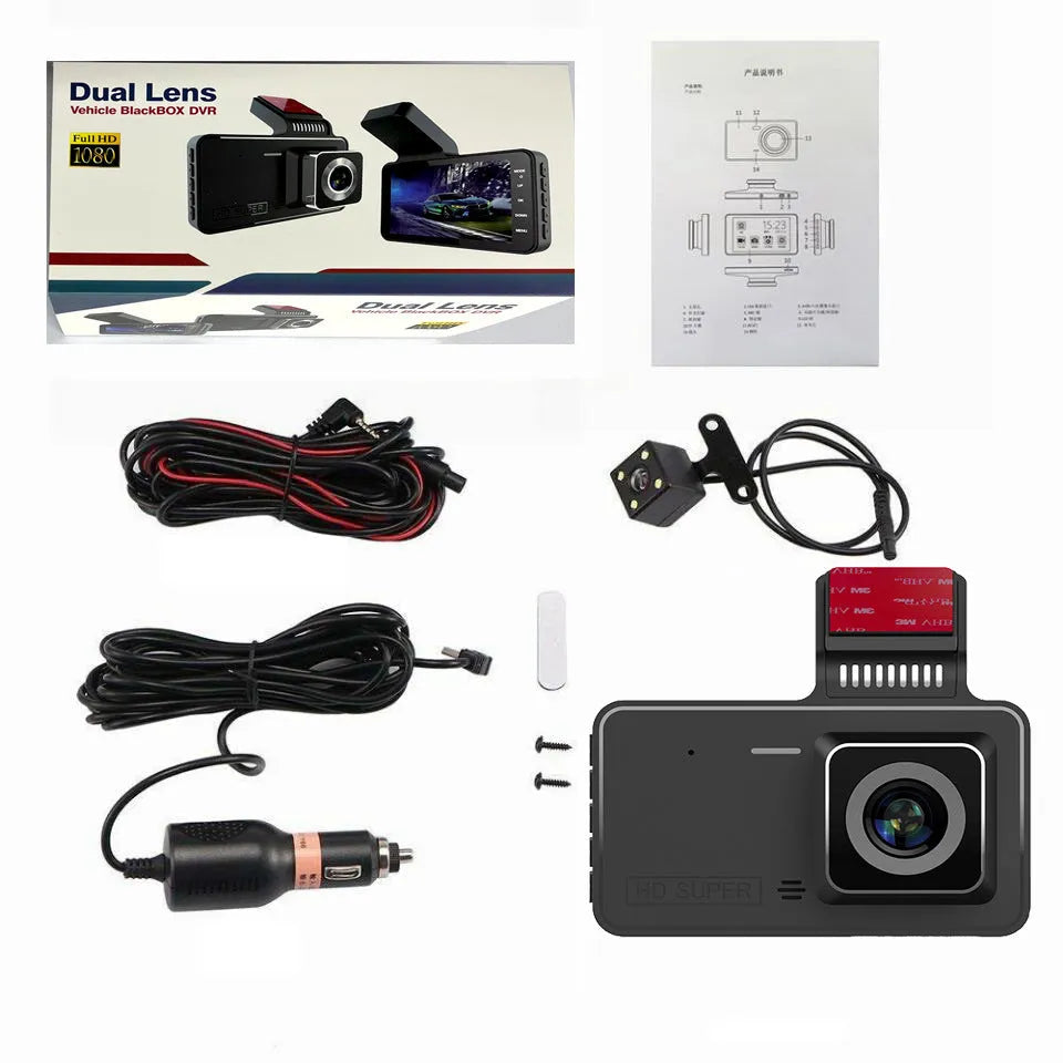 4-inch touchscreen dual lens dash cam for car front and rear recording