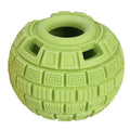 Green natural rubber dog treat dispensing ball with dropping function for mental stimulation