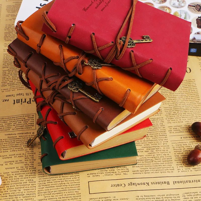 Retro faux leather strap notebook diary in big 130x180mm and small 100x140mm sizes with white or kraft paper
