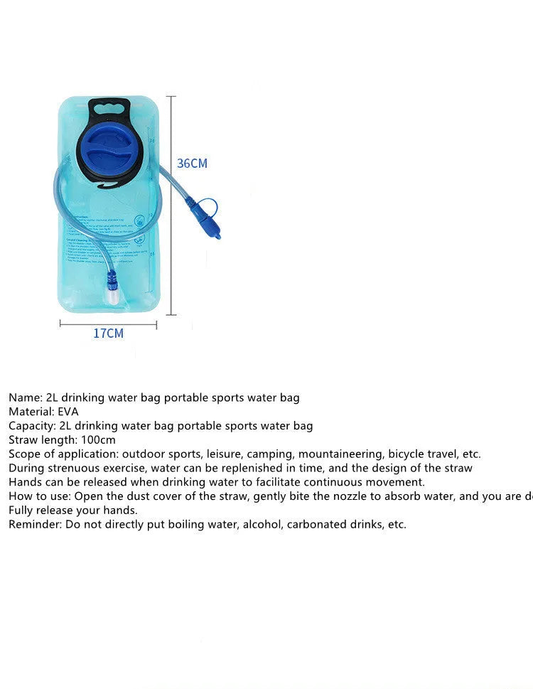 Blue 2L hydration backpack with EVA water bladder and waterproof fabric for outdoor sports