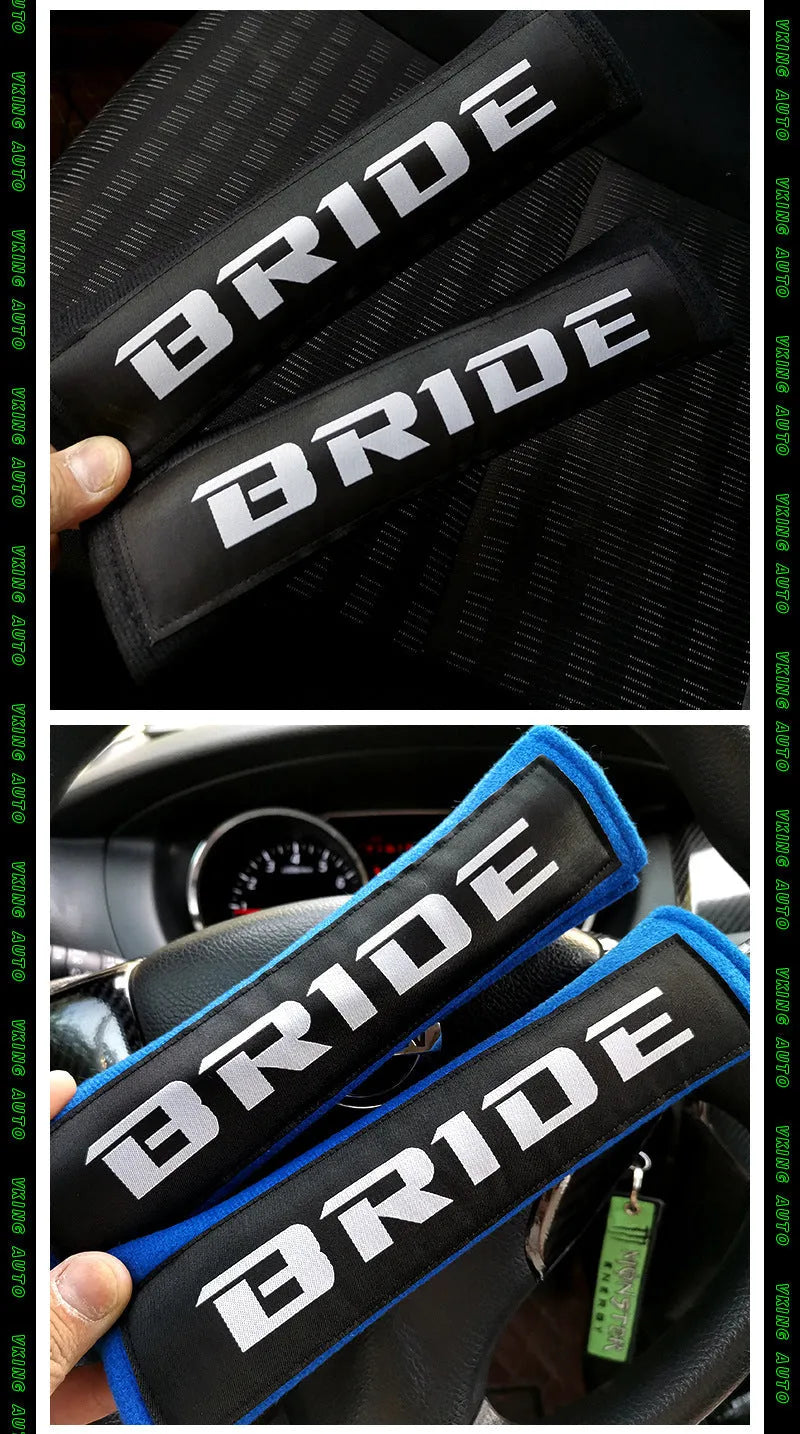 Pair of black sponge cloth car seat belt shoulder protector covers on a car seat.