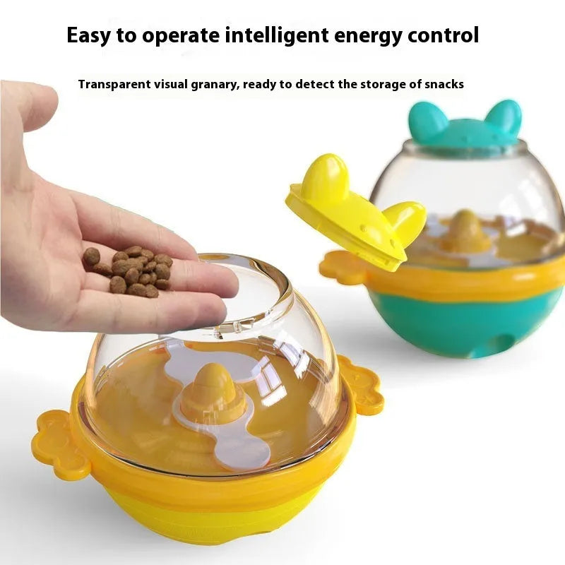 Yellow TPR dog tumbler food feeder toy with leakage design for interactive feeding
