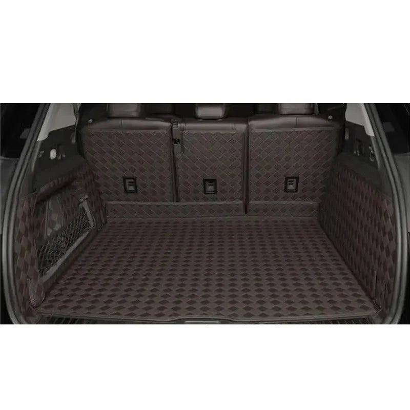 Leather trunk mat for Tesla Model 3 and Model Y in black, shown in car boot.