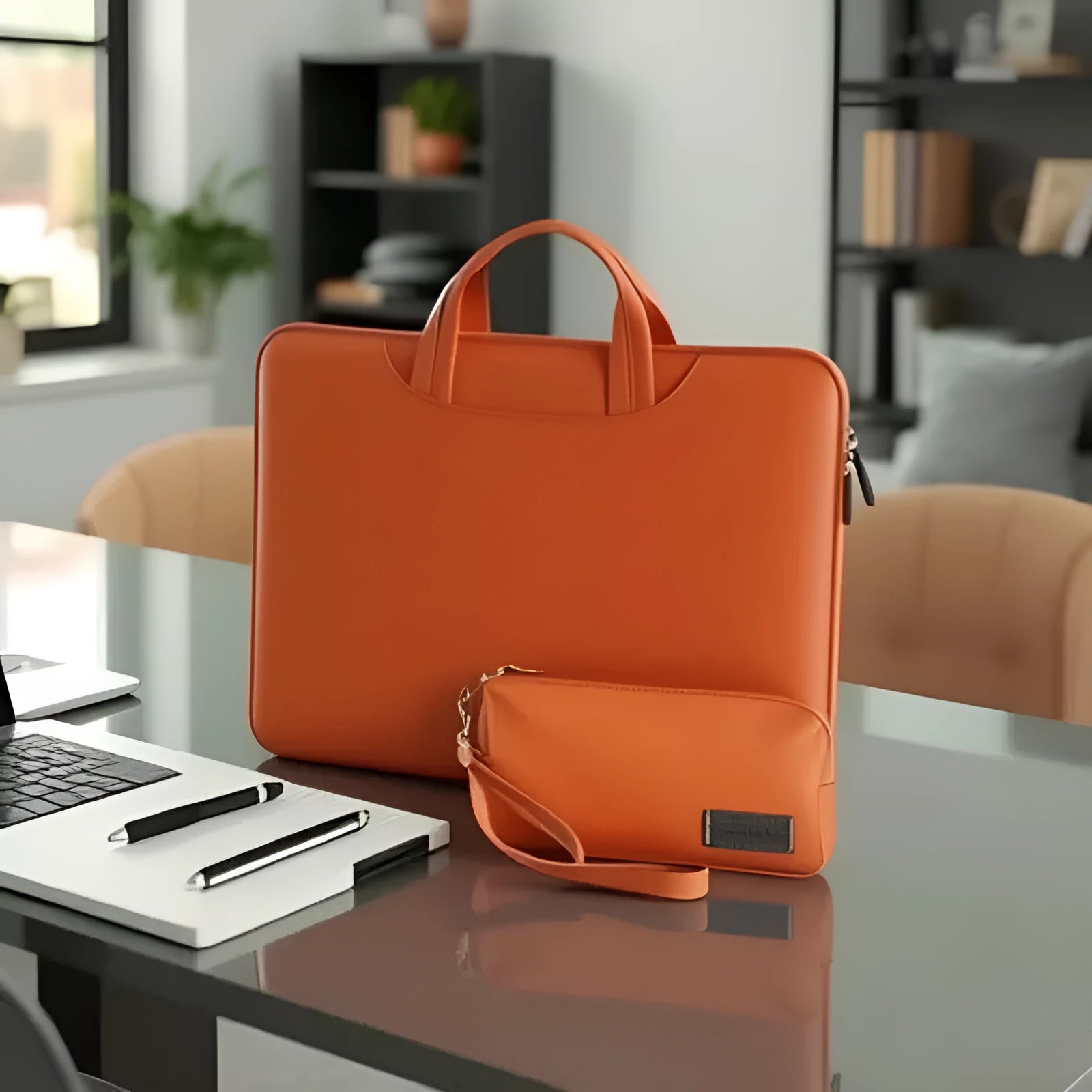 PU leather computer bag with matching power pack for 13-16 inch laptops