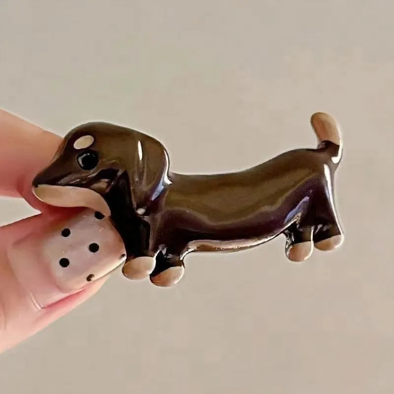 Cute dachshund dog design hair clips with an electroplated finish, shown as a single barrette.