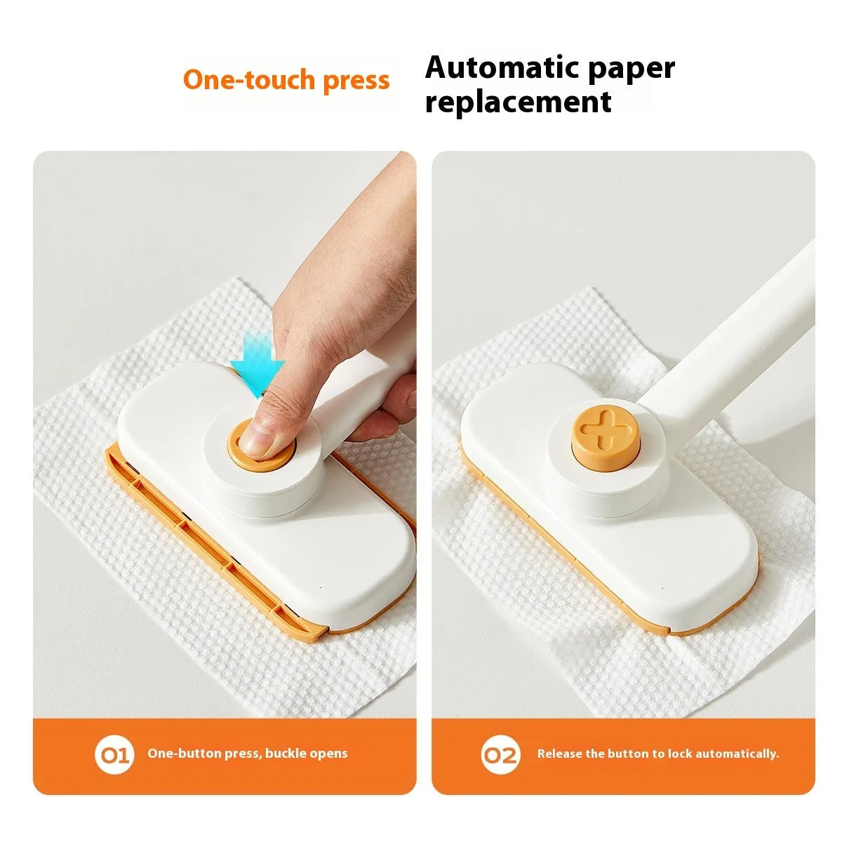 Rotatable washcloth mop cleaning brush in ABS, 15 x 5.5 x 19.5cm, grey or orange, with 50 replacement cloths
