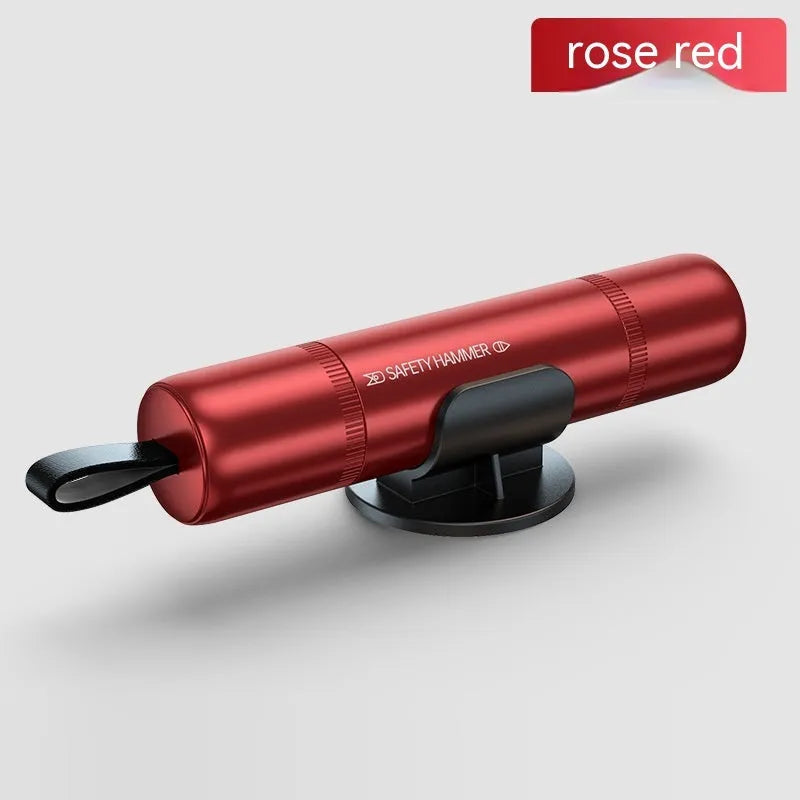 Aluminium alloy car safety hammer with window breaker, seatbelt cutter, LED torch and alarm functions