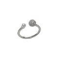 Open-end women's ring with round zircon stones and geometric design in gold plating