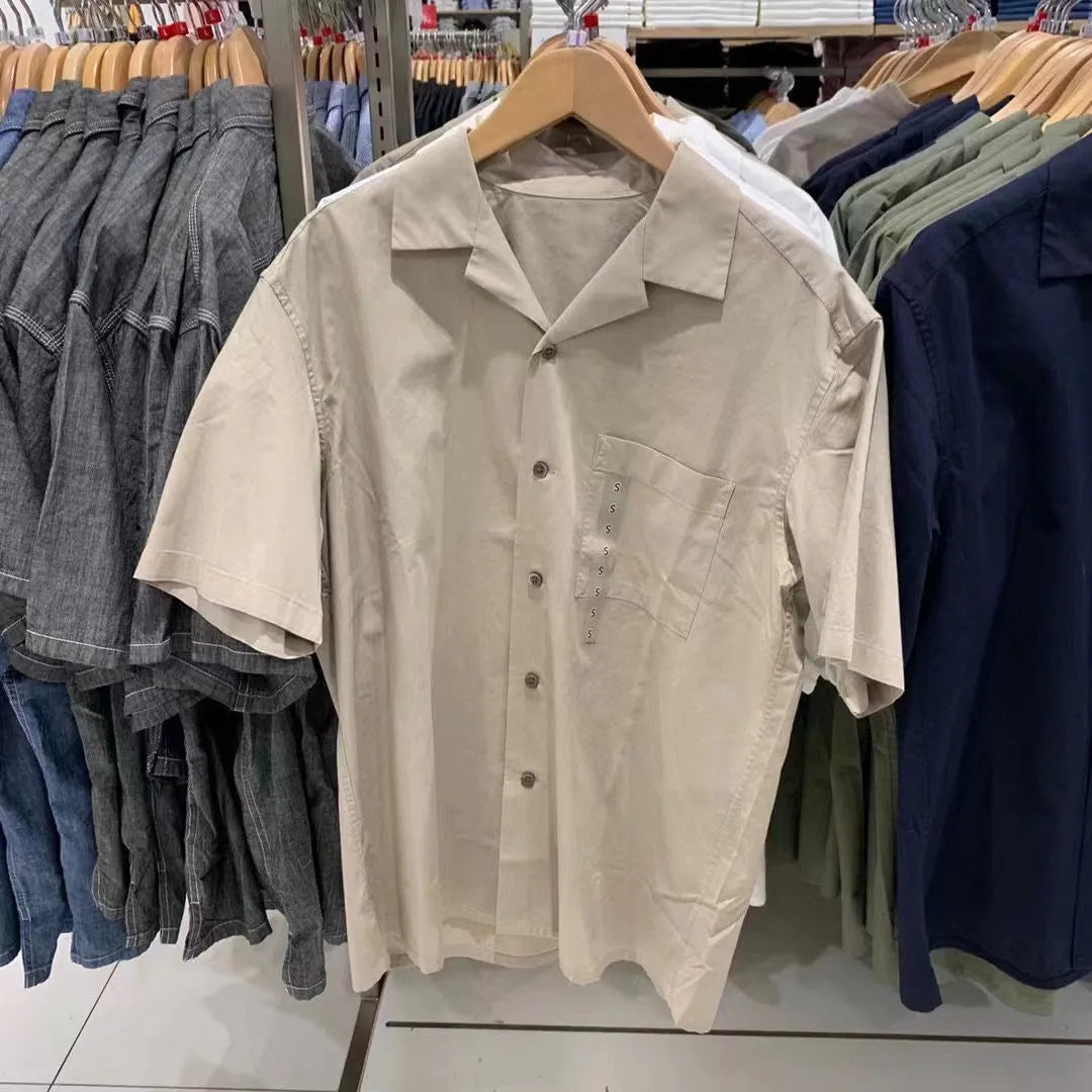Men's modal cotton open collar shirt in Japanese Korean casual style