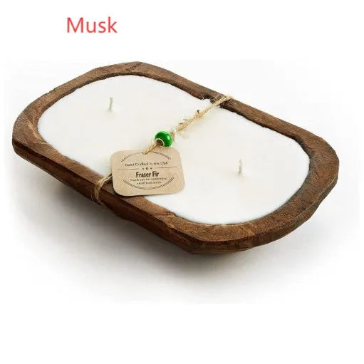 Retro wooden basin candle with three wicks and 230g soy wax for aromatherapy