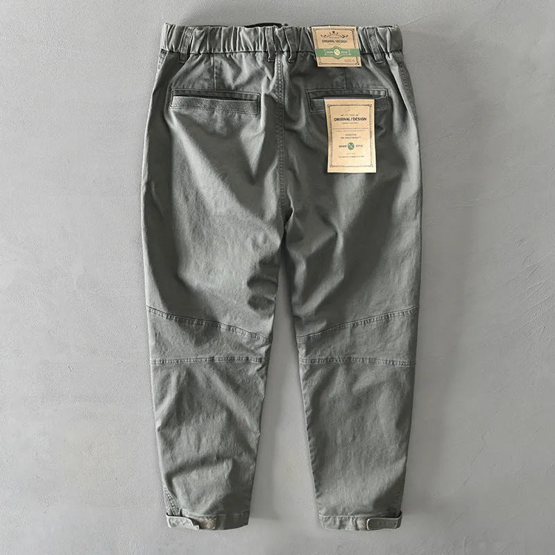 Men's Japanese casual overalls trousers in solid colour with loose fit design