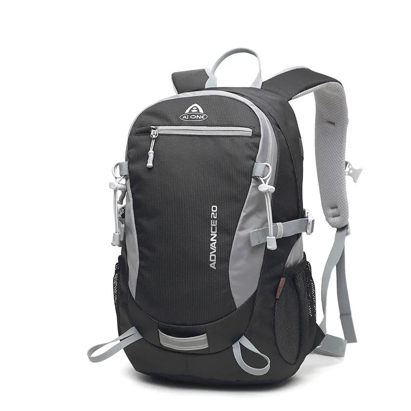 20 litre backpack in black, blue, green, orange, red, rose red, or turquoise colour with front pocket