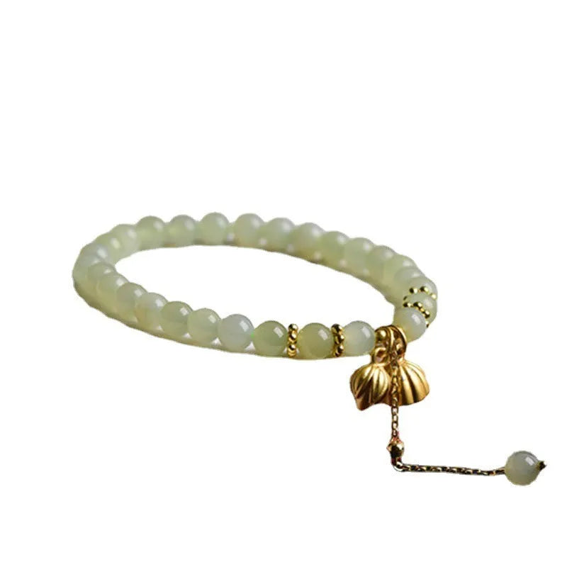 Shihuan natural Hetian jade sunny water bracelet with fu character and constellation detailing on 6mm beads
