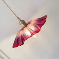 Nordic Japanese style lotus leaf shaped ceiling pendant lamp with iron frame and coloured glass shade.