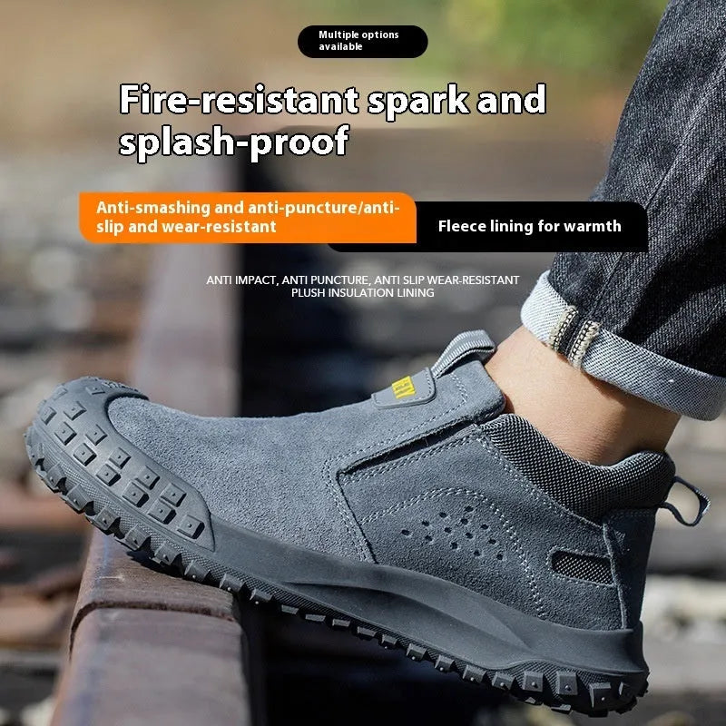 Mid-calf steel toe safety work boots for welding and industrial construction sites