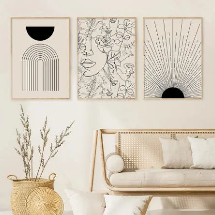Frameless canvas wall art with abstract lines and animal design, available in multiple sizes