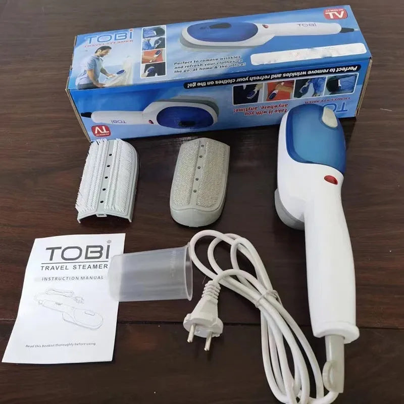 Handheld portable garment steamer with water tank and mechanical controls for clothes wrinkle removal