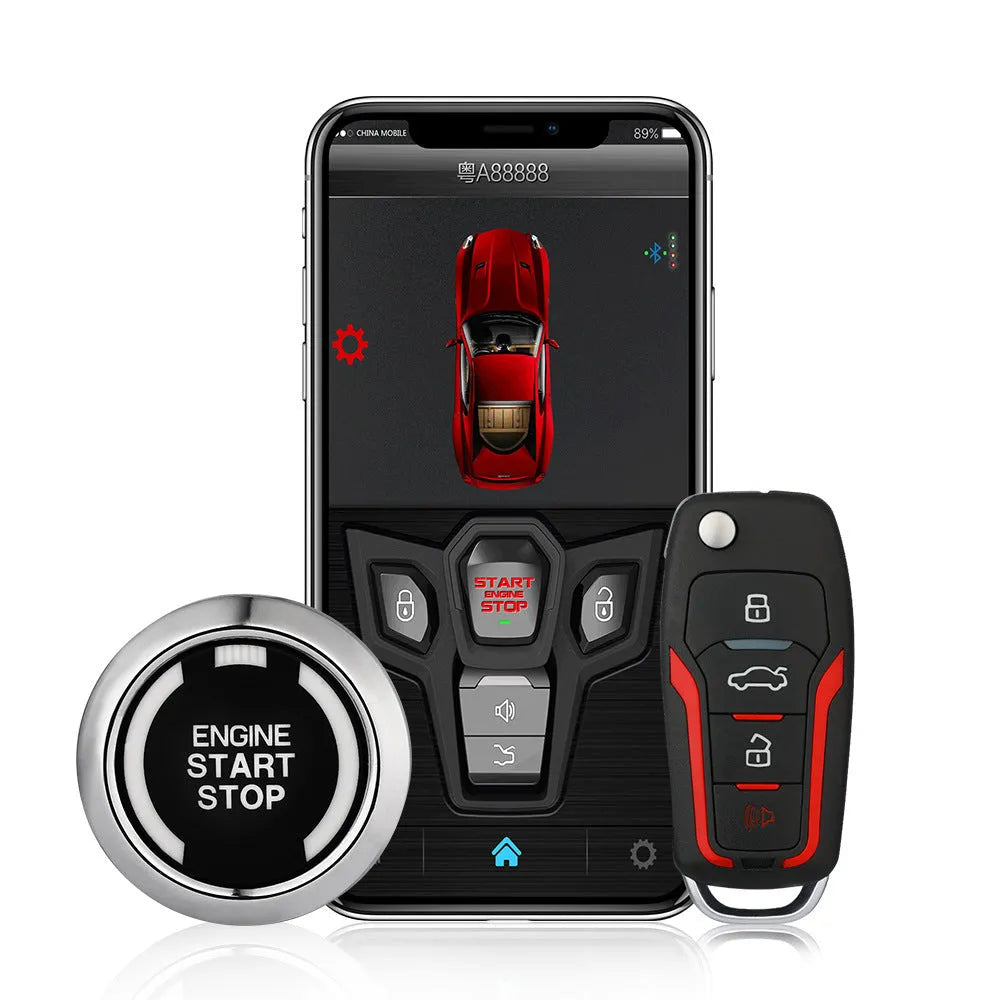 Red and frosted black car alarm system with remote controls for 3000m vehicle security