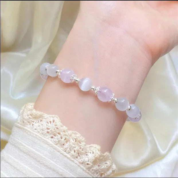 Opal amethyst crystal bracelet with moon shape and manual craftsmanship details