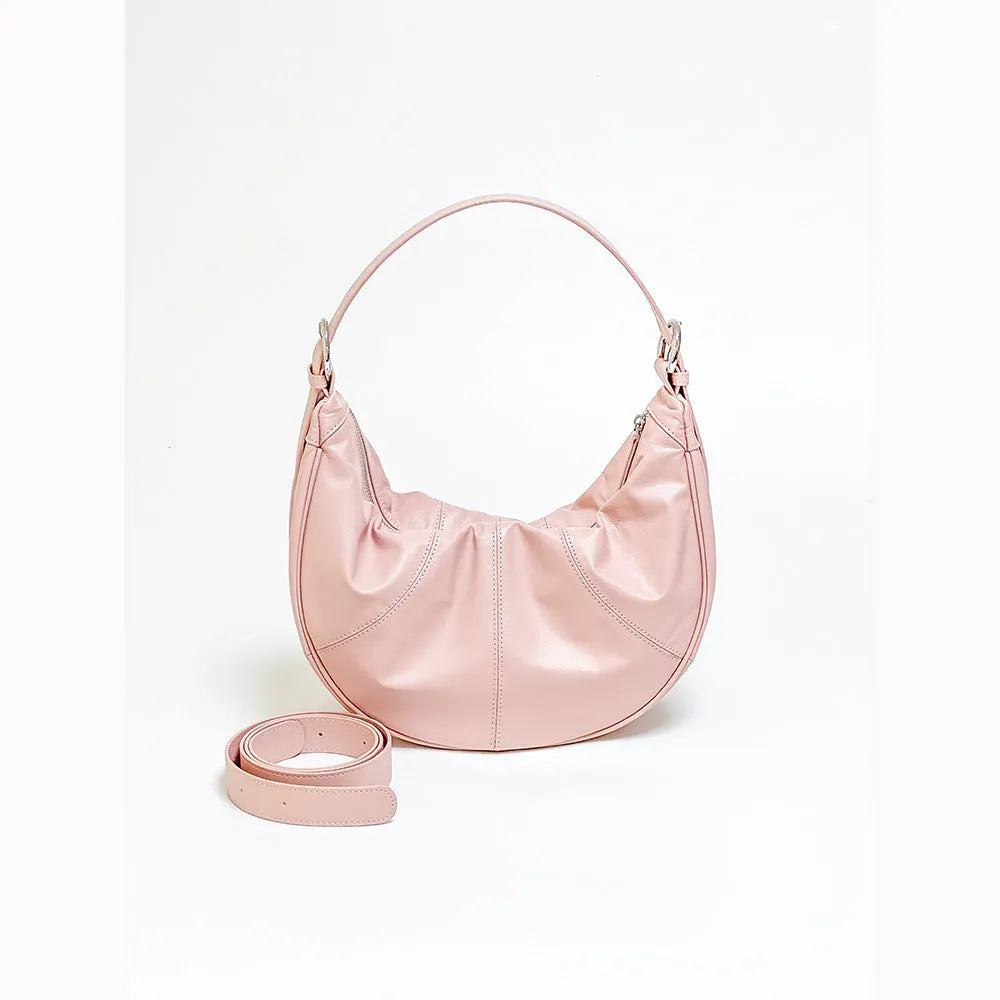 Women's genuine leather shoulder bag in dumpling shape with double joint straps