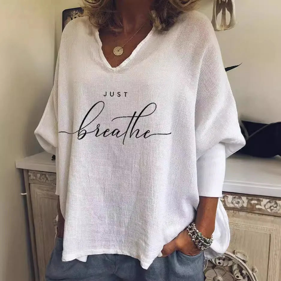 Women's V-neck long sleeve loose top in brushed milk silk fabric with spandex, hipster summer streetwear
