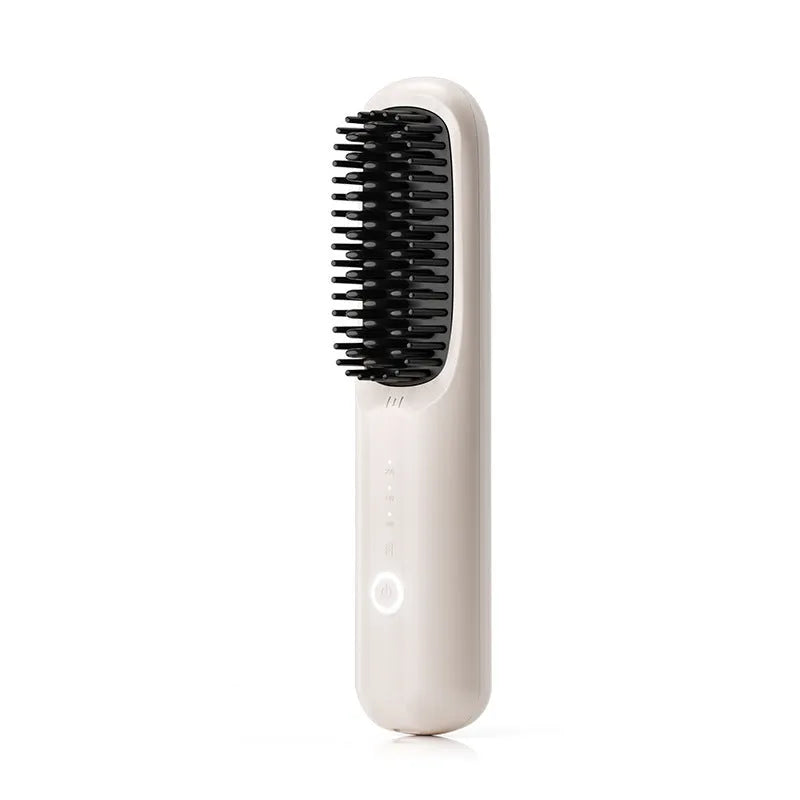 Anion wireless straight comb in beige, pink, purple, or black with ceramic heating plates and Type-C port