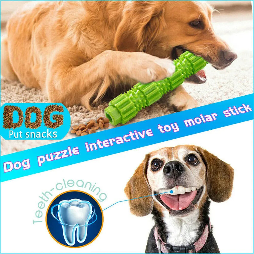 Green durable rubber dog chew toy with treat-dispensing hole and textured surface for aggressive chewers.