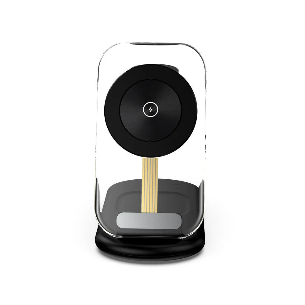 Transparent folding wireless charger with magnetic alignment charging three devices