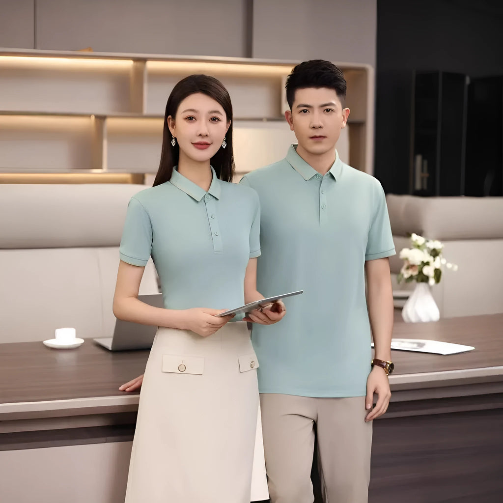 Loose fit short sleeve polo shirt in Army Green with ice ion single collar lapel