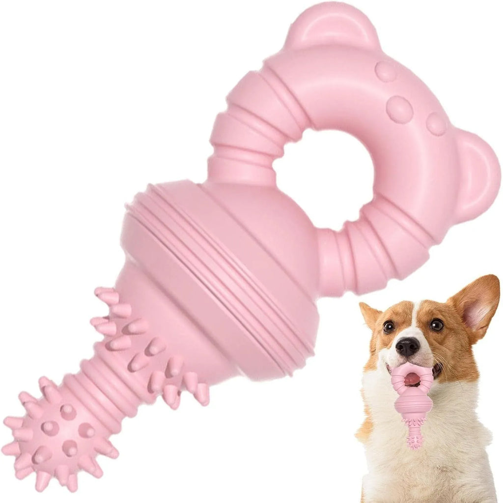 Blue rubber dog chew toy with concave-convex texture for teeth cleaning, measuring 13.5cm