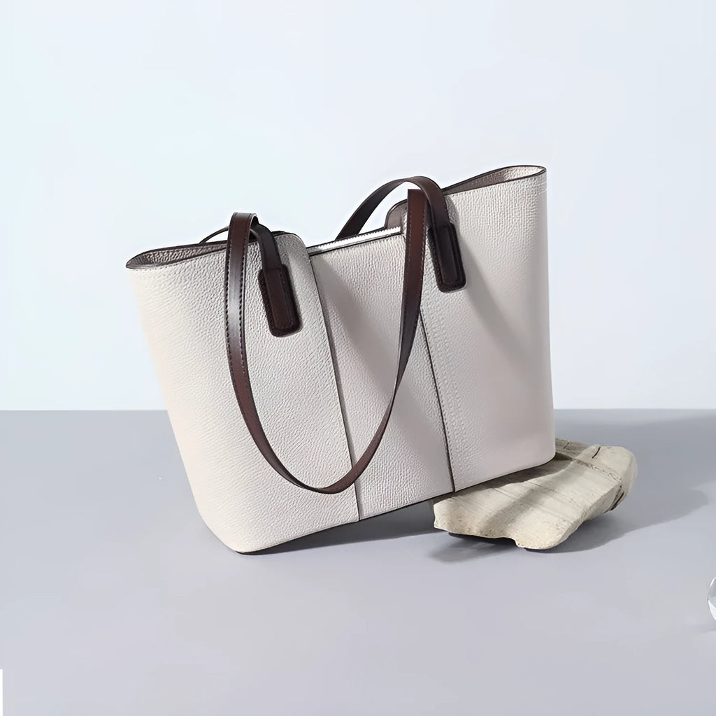 Women's genuine leather commuter shoulder bag in urban simplicity style with large capacity