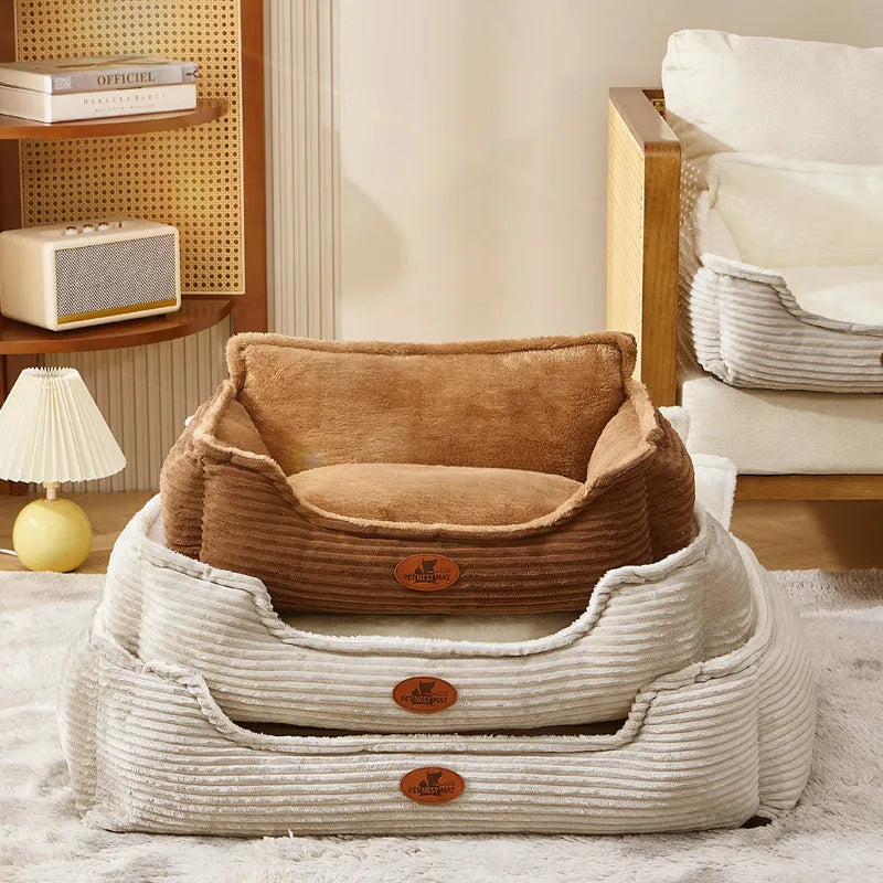 Removable cover pet bed for small and medium dogs and cats in coffee or white