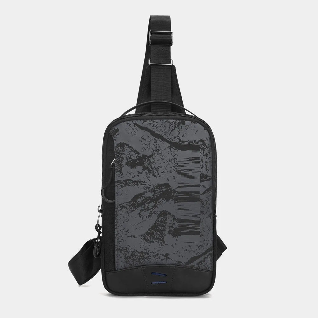 Casual black TPU camouflage chest bag with soft handle and single shoulder strap, square vertical model