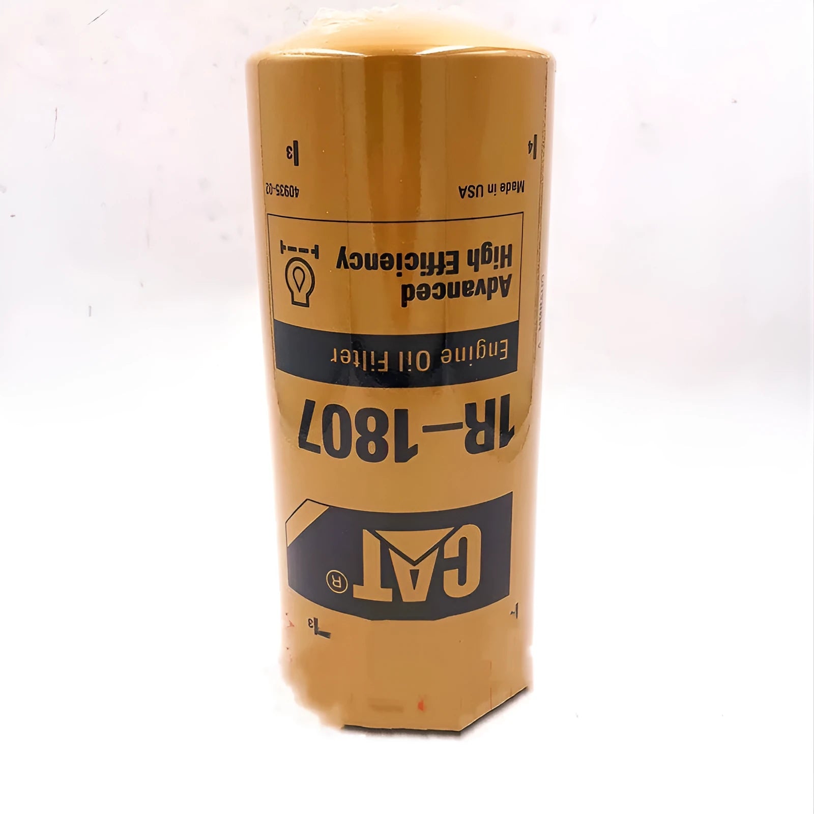 Yellow Caterpillar fuel water separator filter element measuring 262mm height