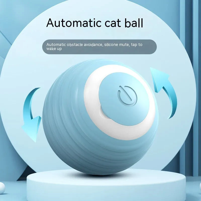 Blue automatic moving cat toy ball with rechargeable battery bouncing on floor