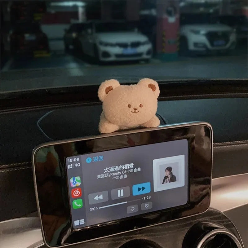 Fabric car centre console plush doll decoration in cartoon bear or bunny style