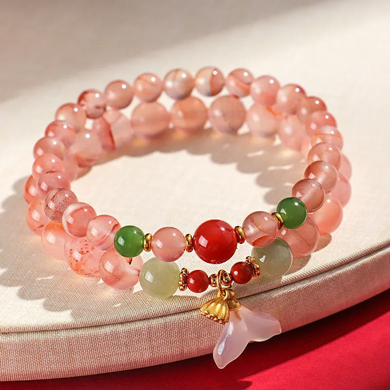 Women's ice floating south red white agate fishtail bracelet handmade jewellery elegant design